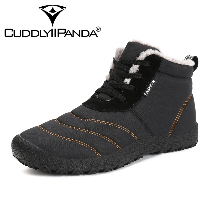 

CUDDLYIIPANDA Men Fashion Ankle Boots Winter Warm Down Fur Snow Boots Male Waterproof Unisex Shoes Men Rain Boots Size 36-46