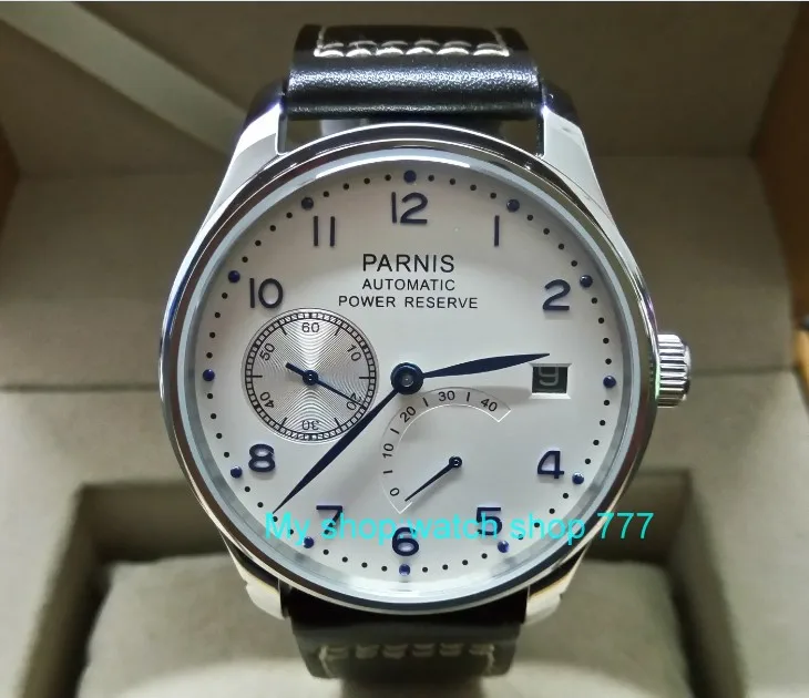 

43mm PARNIS White dial power reserve Automatic Self-Wind Mechanical movement Auto Date men's watch zdgd185a