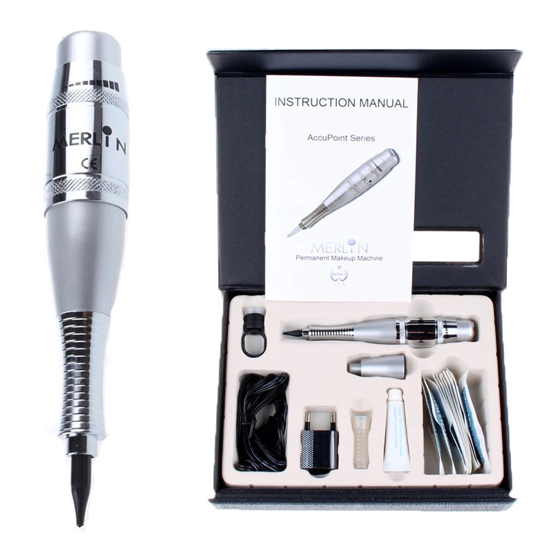 

Professional Merlin Tattoo Kits Silver Permanent Makeup Machine Pen Sets For Eyebrow Lips Make Up Cosmetic Supplies Free Ship