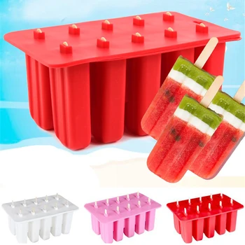

10 Grids Popsicle Ice Cream Molds Reusable Rectangle Mold DIY Mousse Cake Fondant Mould Home Kitchen Freezer Ice Cream Maker