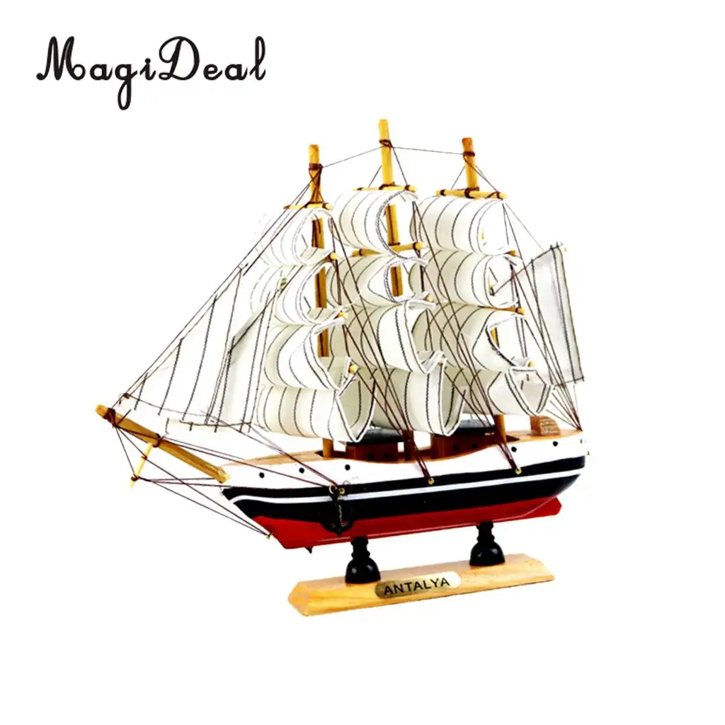 Wooden Small Sailboat Pirate Ship Home Model Boat Nautical Office Desk Bookstore Theme Party Decor Children Kids Birthday Gift