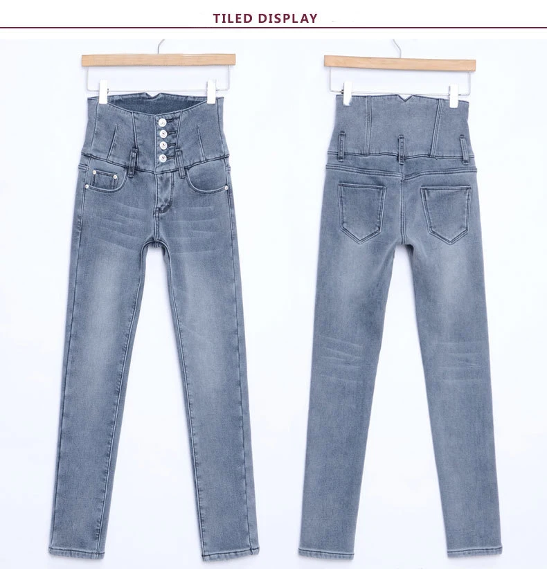 Зимние женские обтягивающие джинсовые брюки большого размера для, тянущиеся теплые джинсы, утолщенные женские узкие джинсы с высокой талией для женщин