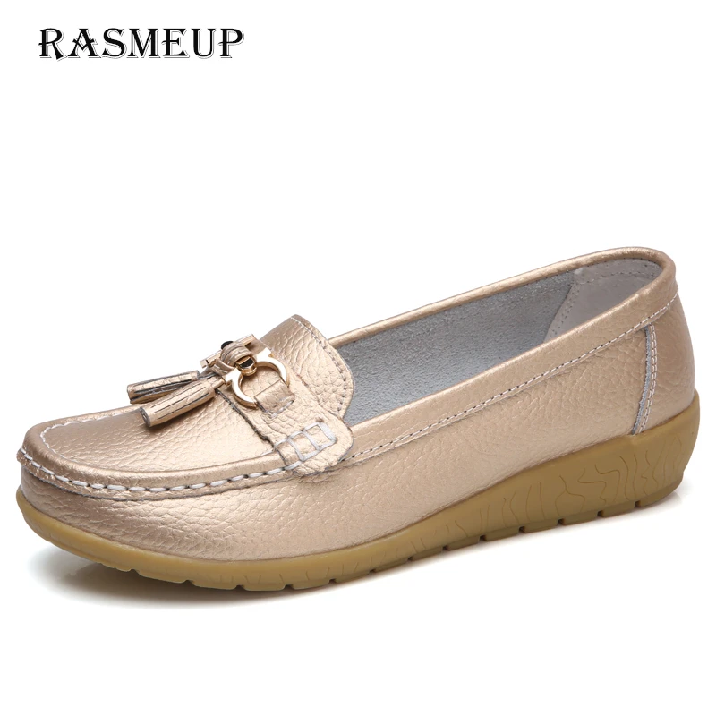 

RASMEUP Genuine Leather Women's Loafers 2018 Autumn Spring Slip On Women Flat Shoes Comfortable Woman Casual Flats Moccasins