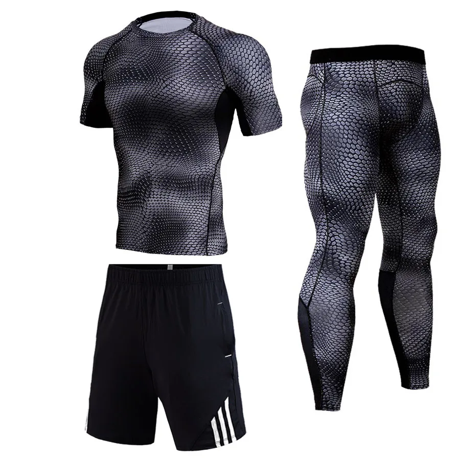 Летний мужской спортивный костюм Compression MMA мужской комплект спортивной одежды Gym Jogging Быст