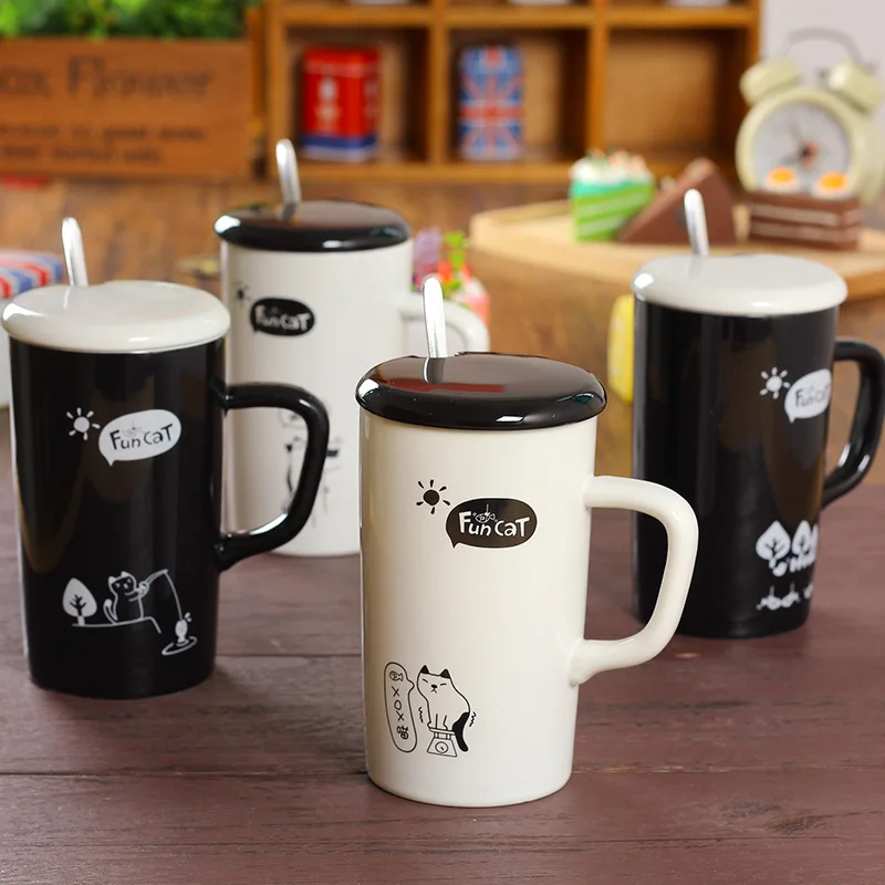 2239 18 De Réductionnouveau Modèle Créatif Amoureux Chat Blanc Et Noir Tasse En Céramique Dessin Animé Tasse Lait Tasse à Café Wtasse Couverture