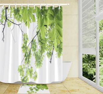 

Tropic Green Palm Leaf Monstera Water Branch Dew Shower Curtain Bathroom Mat Waterproof Polyester Fabric for Bathtub Home Decor