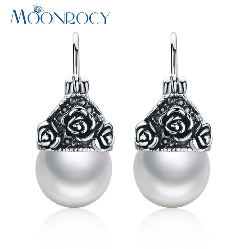 

MOONROCY Free Shipping Fashion Jewelry wholesale Vintage Cubic Zirconia Crystal Imitation Pearl Earrings Vintage rings Gift