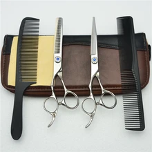 Левая рука 4 шт костюм 6 ''индивидуальный логотип серебристый JP 440C человеческих волос Парикмахерские ножницы+ Истончение+ расчески C8002