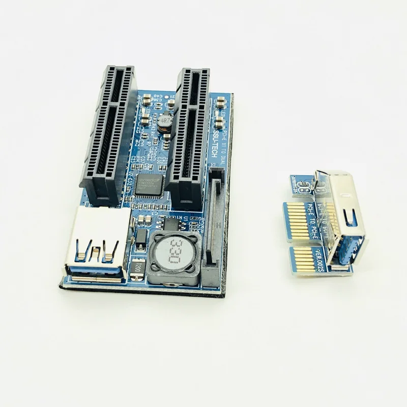 Añadir en la tarjeta PCIE Riser adaptador de tarjeta PCI Express USB 3,0 fondos Riser PCI-E extensor PCIE X1 a doble puerto PCI E X4 tarjeta de expansión