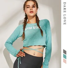 Женские укороченные топы с длинными рукавами, бандажная Спортивная одежда для женщин, футболка для спортзала или йоги, приталенные рубашки для тренировки большого пальца для женщин