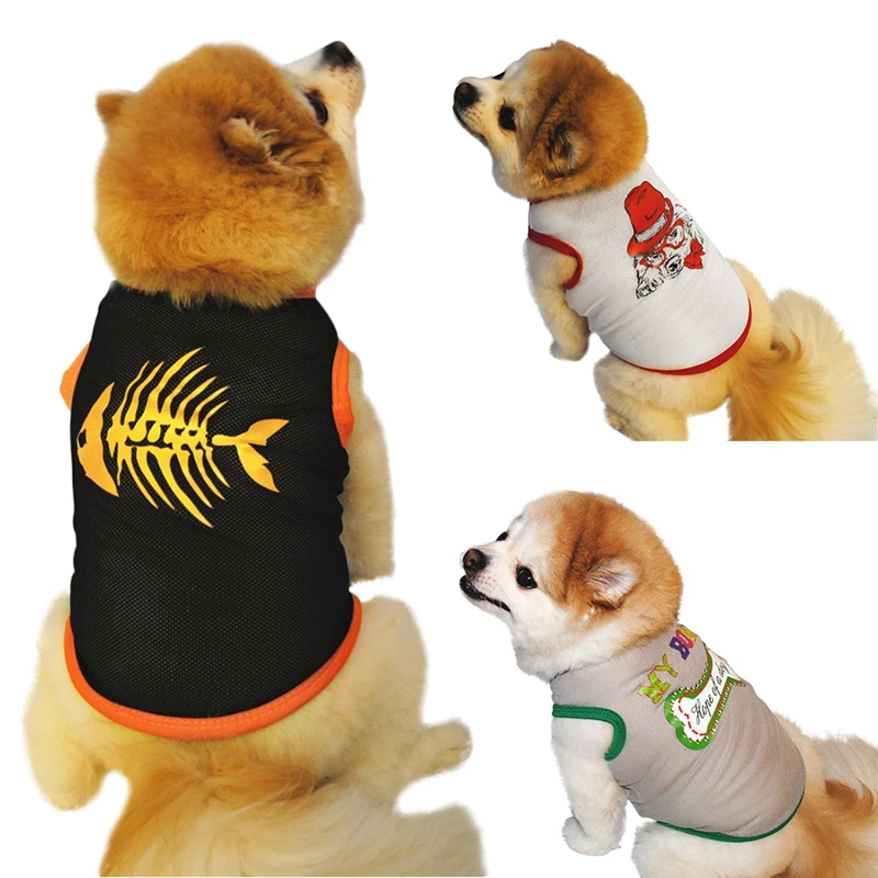 

Cartoon Mesh Vest Breathable Summer Clothes For Pet Dog Cat Shirt Cute Yorkshire Terrier T-shirt Breathable Pet Vest Clothing