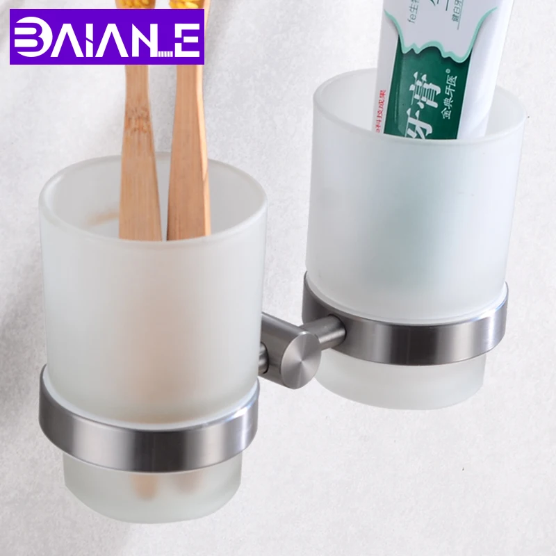 Kaufen Tasse Becher Halter Edelstahl Zahnbürste Zahn Tasse Halter Set Wand Montiert Doppel Glas Tasse Halter Bad Hardware