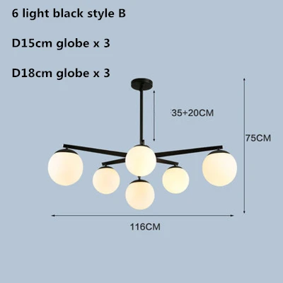 Скандинавское Стекло глобус светодиодная люстра E14 подвесная люстра освещение гостиная спальня блеск внутреннее освещение, люстры Lamparas - Цвет абажура: 6 light black B