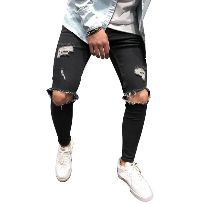 

LASPERAL 4XL Ripped Jeans Men Slim Fit Hi-Street Mens Knee Holes Distressed Denim Joggers Skinny Pants Male 2019 Fashion Jeans