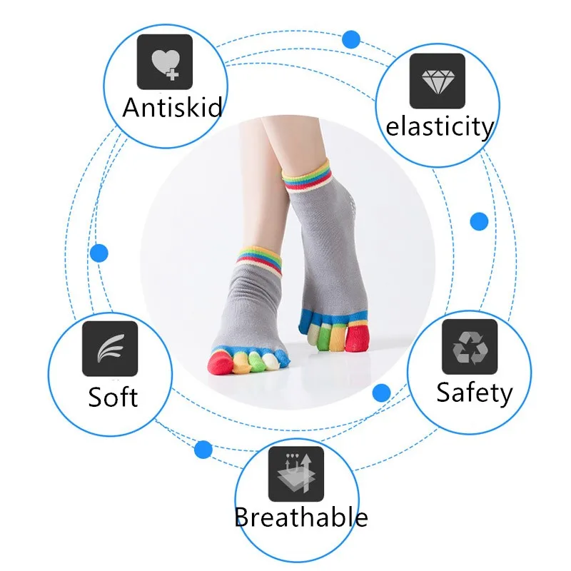 Радужные носки для йоги женские спортивные носки для пилатеса хлопковые носки для фитнеса и пилатеса спортивные Нескользящие Дышащие носки с пальцами Йога meias