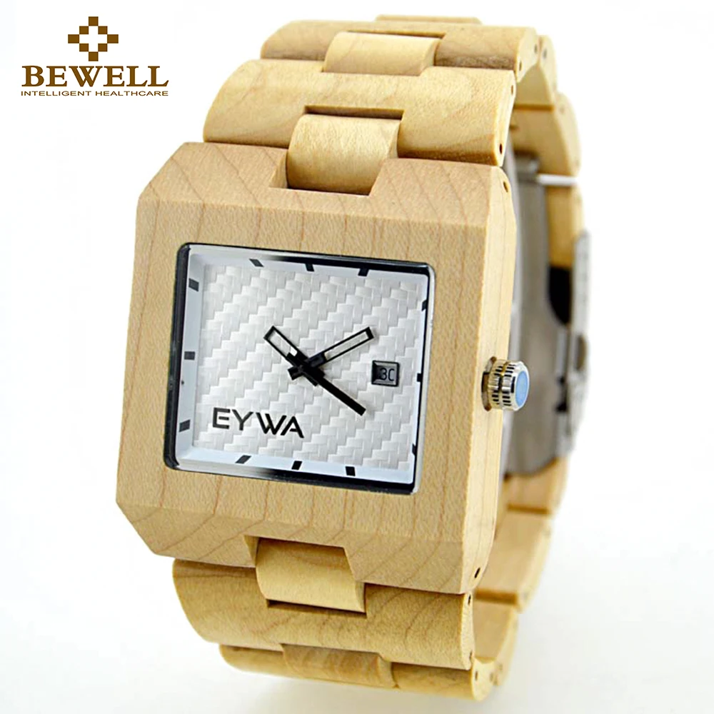 

BEWELL Men's Watch Natural Wood Watch Calendar Function Natural Bamboo Quartz Watch Analog Clock Unique Classic Retro 016D
