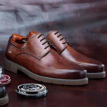 

Round Toe Man Formal Dress Retro Shoes Natural Genuine Leather Handcrafted Men' Flats Derby Breathable Platform Footwear BGQ147
