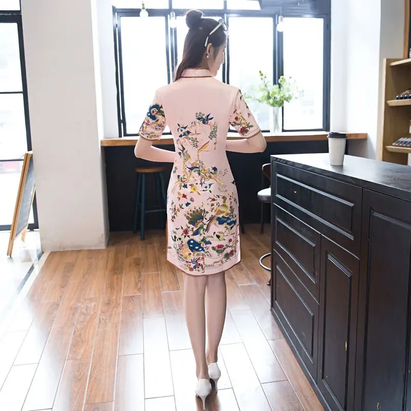 Новое поступление китайский женский s m ini Cheongsam модное короткое стильное вискозное Qipao летнее платье размер s m L XL XXL 617796