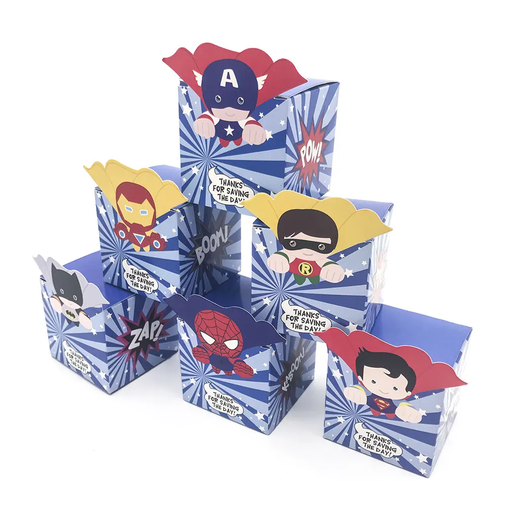 

12pcs Small Super Hero Avengers Superman Batman Candy Box Popcorn Box Favor Box Birthday Party Decorations kids Party supplies