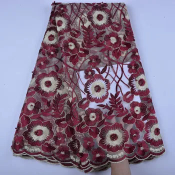 

Nigerian Lace Fabric 2018 High Quality Lace wine Red African Tulle Lace Fabric Fashion French Net Lace Fabric For Parties S1359
