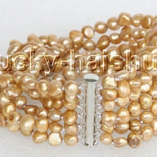 " 8 мм 6row барокко Шампанское Жемчуг Браслет Магнит Застежка j11129@^ благородный стиль Природный тонкой jewe 6.2 6.02