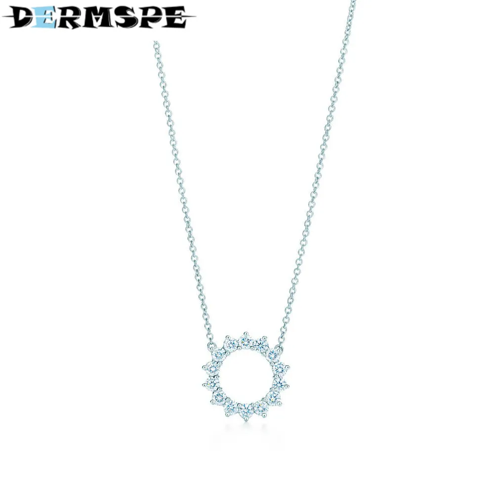 

DERMSPE S925 TiffanySilver Japan and South Korea 925 Sterling Silver Inlaid Flash Circle Necklace Pendant Couple Gift