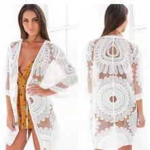 Сексуальный белый комбинезон цветочной вышивкой шифон пляж прикрыть солнце подсолнечника Beachdress летнее платье купальный костюм комбинезон