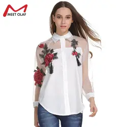 Рубашка Для женщин Роза Вышивка Модные женские Блузки для малышек лоскутное кисточкой топы с длинными рукавами blusas femininas Топики женские