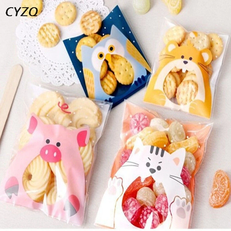 50Pcs 7cm&10cm Cartoon Gifts Bags Wedding Cookie Packaging Self-adhesive Plastic Bags For Biscuits Birthday Candy Cake Package