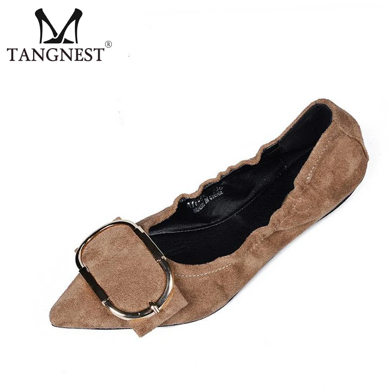 

Tangnest Spring Flock Ballet Woman Flats Metal Pointed Toe Lace-Up Solid Woman Shoes 2017 Shallow Wearable Female Shoes XWD5468