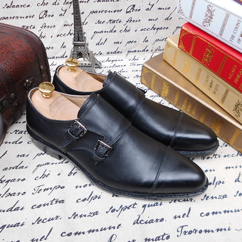 Preto Shoes Monge Vestido Maloneda Goodyear Alta Mão Duplo Sobre Welted Fivelas Qualidade A Genuíno Couro Formal Puro Com À Deslizar cinta Feitos De BqFxBZO