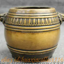 Народные Китайский Буддийский Бронзовый Фэншуй Голова Льва Статуя Курильница Курильница Банку