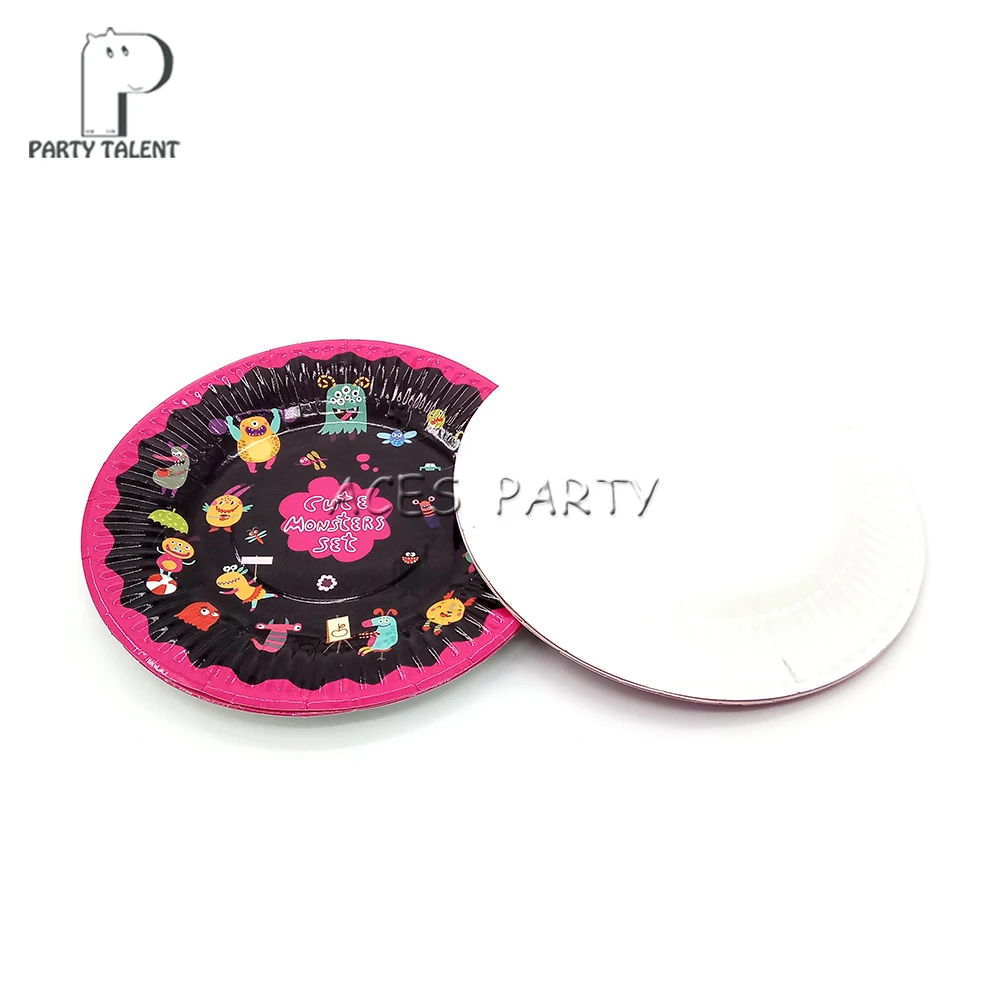 

Party supplies 48PCS 7inch Monster theme party decoration disposable tableware paper plate dishes white cardboard with food film