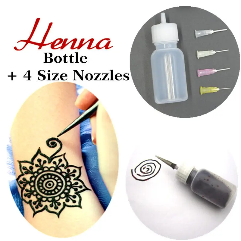 

Mehndi Henna Bottle with 4 Size Nozzles Multi Functional Water Can Painting Container Temporary Tattoo Makeup Tool
