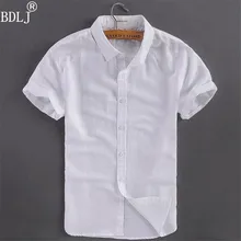 BDLJ новая летняя брендовая одежда мужские M-4XL повседневные рубашки однотонные белые хлопковые льняные рубашки с коротким рукавом Camisa Masculina