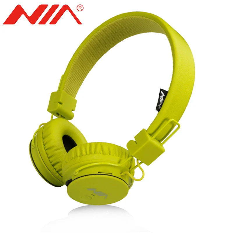 NIA X2 беспроводной и проводной оголовье на ухо наушники Hi-Fi стерео звук многофункциональная Поддержка FM SD карты - Цвет: Lemon Yellow