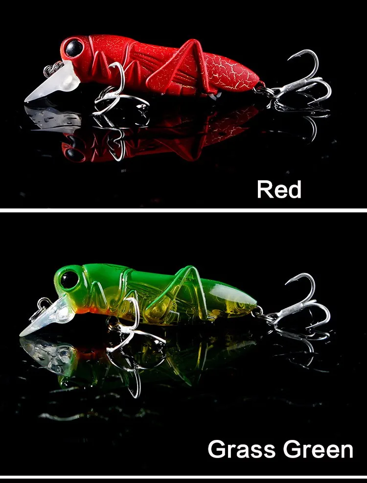 Isca de Pesca Equipamento de Pesca 5 Hennoy 1 Pcs Qualidade 55mm Gafanhoto Inseto Isca Dura Baixo Wobbler Laser Cores 9 High Quality Esporte e Lazer