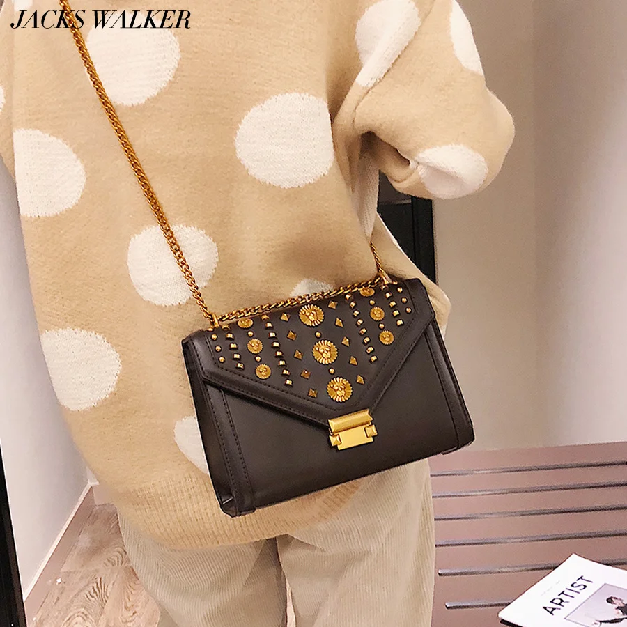 

Retro Bag Female 2019 New Korean Fashion Rivet Personality Casual Wild Chain Shoulder Bag Small Square Bags