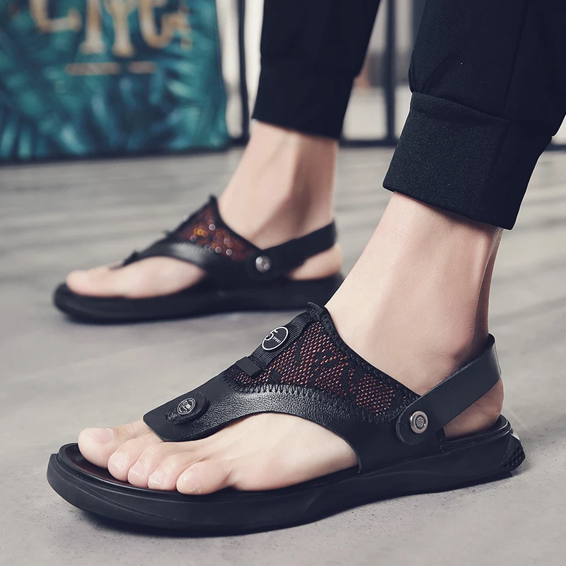 

Genuine Leather Men Sandals outdoor breathable Summer Leisure Beach fashion Men's Sandals High Quality Sandals Slippers l5