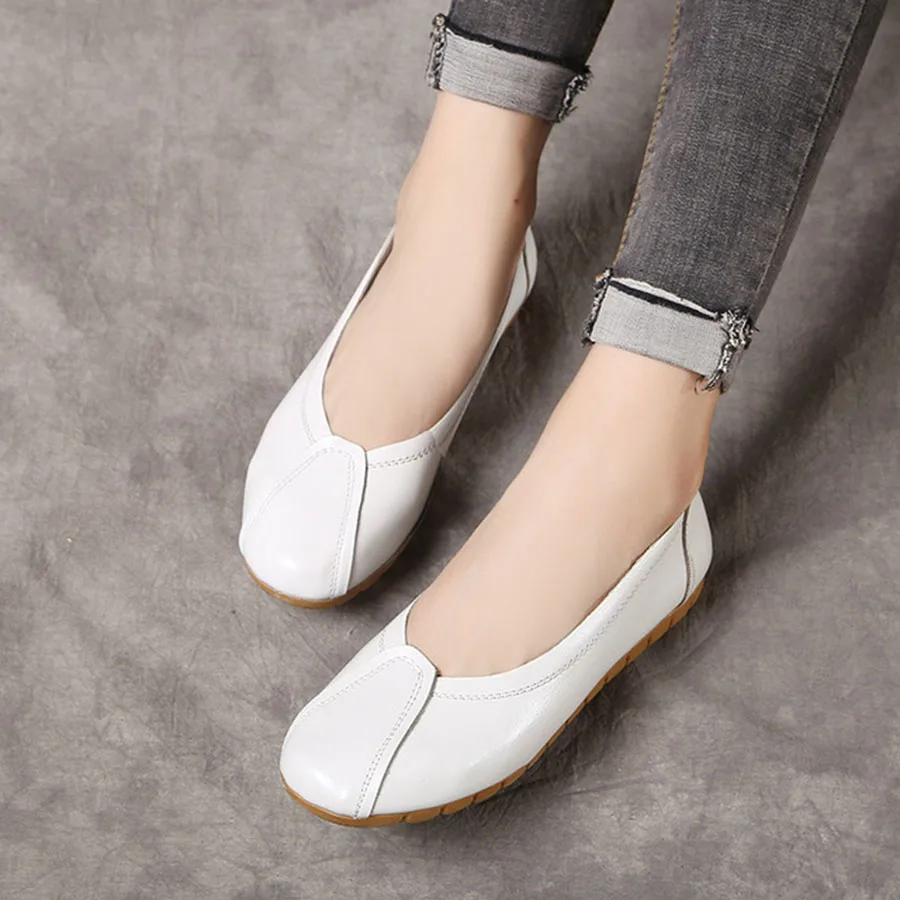 

Convenient Slip-on Nice Quality Soft Genuine Leather Women'S Shoes Hard-Wearing & Anti-skid White Casual Women'S Shoes Female