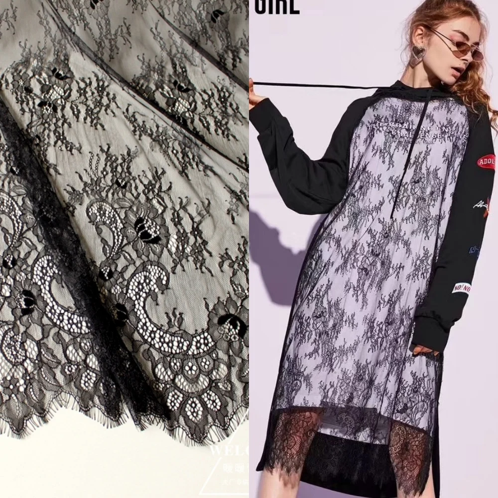 Super soft! elegant sexy women long dress lace fabric eyelash chantilly lace Black 1piece/3 meters Classic design home diy lace