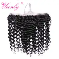 UEENLY Brazilian Deep Wave Frontal 100% Human Hair 13x4 Ear To Ear Free Part Lace Frontal Closure Natural Color Remy Hair