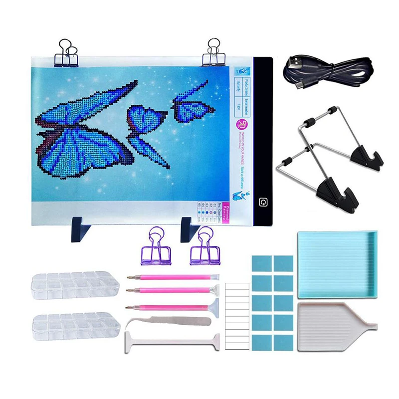 

kexinzu Diamond Painting Tool Kits A4 LED Light Tablet Pad Multifunctional Dimmable Diamond Embroidery Mosaic Storage Box