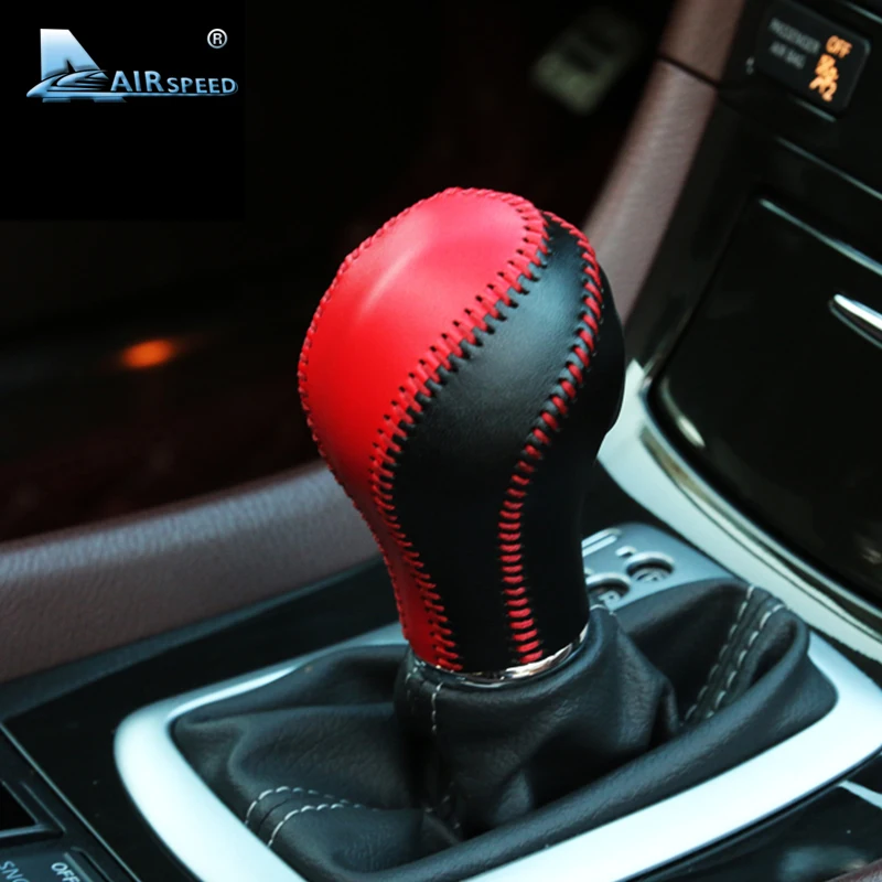 AIRSPEED Leather Gear Shift Knob Handle Cowhide Cover Hand-sewn for Infiniti QX50 QX70 QX80 EX FX35 37 G37 Interior Accessories