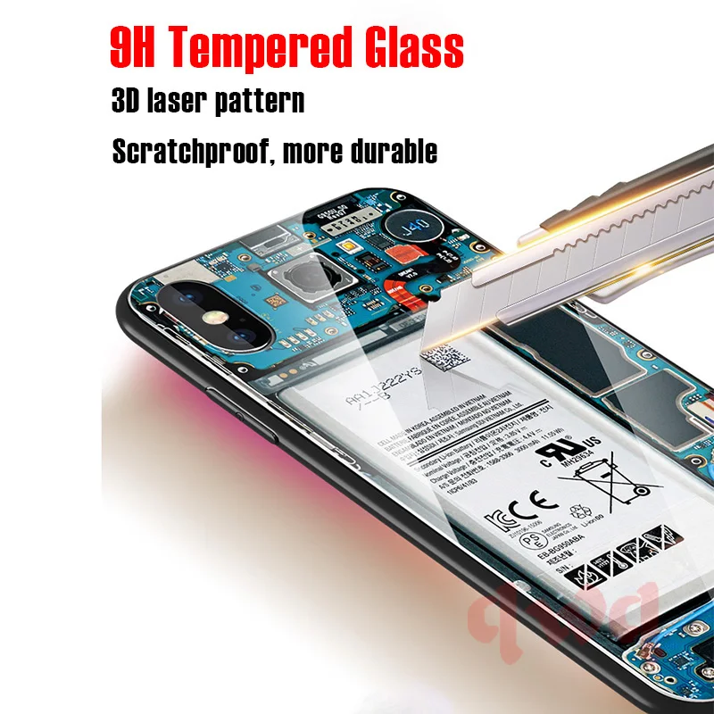 Circuit Board Tempered Glass Hard Back Phone Cases For Iphone 6 6S 7 8 Plus Full Cover For iphone X XR Xs Max TPU Soft Edge Case-2