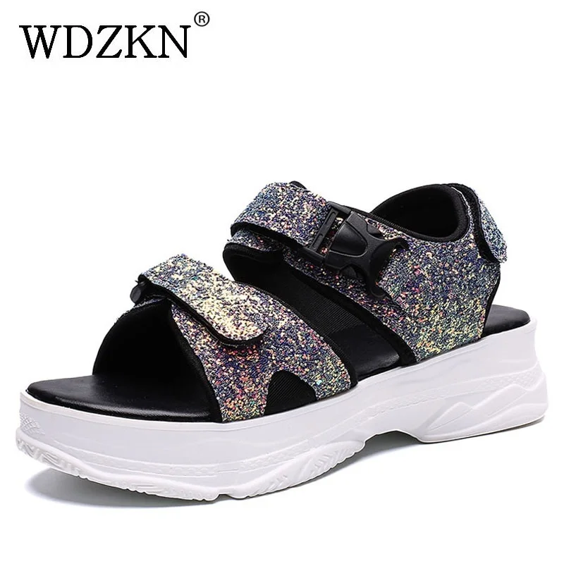 

WDZKN 2019 Summer Women Sandals Shining Bling Outdoor Wedge Platform Sandals Summer Shoes Comfortable Sport Sandals Female