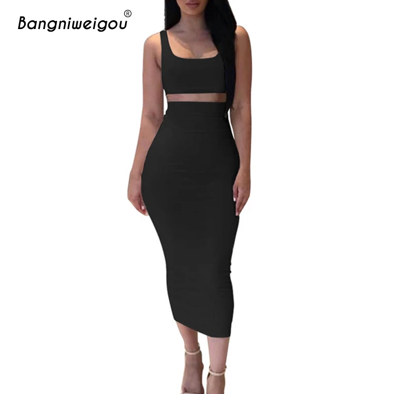 

Bangniweigou Vest Short Top Long Skirt 2 Piece Set Women Lace Up Short Top Pencil Skirt Office Outfits Black 2019 Clothes Sets