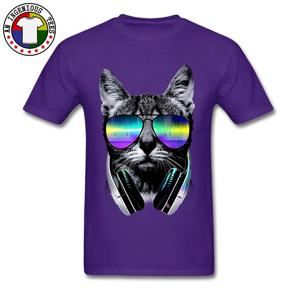 Tops Shirts Top T-shirts Music Lover Cat V.II Summer Autumn Short Sleeve 100% Cotton O Neck Men T Shirts Group 2018 New Fashion Music Lover Cat V.II purple
