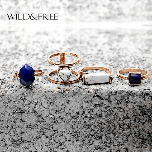 Women 4 PCS Vintage Simulated Stone Finger Ring Set Antique Gold Silver Hollow O Women 4 PCS Vintage Simulated Stone Finger Ring Set Antique Gold Silver Hollow O