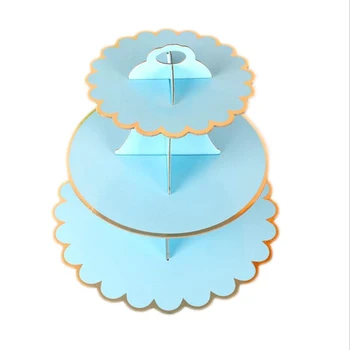 

3 Tier Cupcake Stand Paper Gold Pink BLue Solid Cake Decorations for Wedding Birthday Holiday Party Dessert Table Supplies